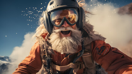 Santa Claus skiing in winter scenery. - obrazy, fototapety, plakaty
