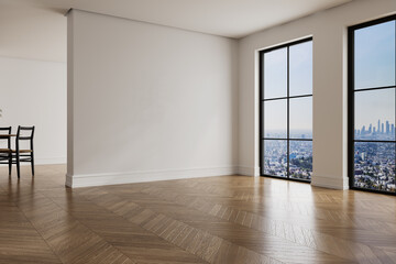 Obraz premium Modern bright interior empty room , table with chairs. Mock up. Suitable for interior rooms furniture template.