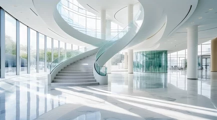 Zelfklevend Fotobehang a huge spiral staircase in a modern building - architectural design - Generative AI © chris3d