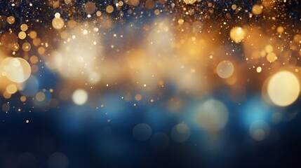 New Year's Euphoria: Blue and Gold Bokeh Lights Abstract Backdrop. Generative ai