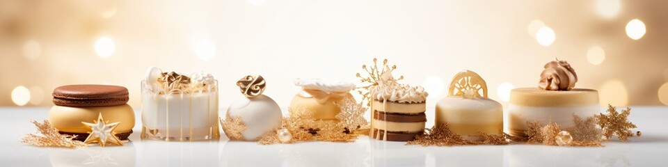 White and gold colored luxury elegantly sweets at Christmas with cozy blur background © Lucy Aksek