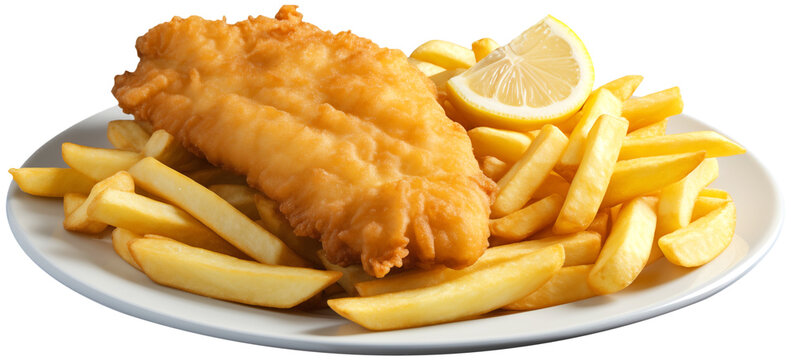 Fish and Chips. Isolated on Transparent Background. generative ai