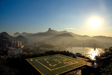 The Sugarloaf Mountain Helipad and Rio de Janeiro Skyline at Sunset  - Brazil