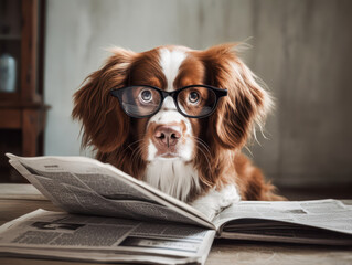 a dog reads the daily news - obrazy, fototapety, plakaty