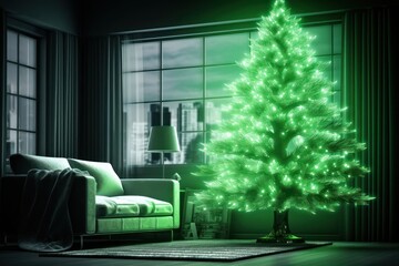 Green Christmas Tree Holiday Decor Backdrop Generative AI