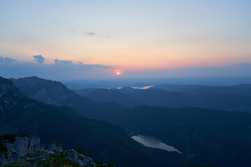 Incredible sunset in the mountains from the Feuerkogel peak, Ebensee, Austria