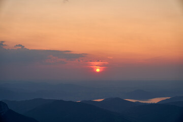 Fototapeta premium Incredible sunset in the mountains from the Feuerkogel peak, Ebensee, Austria
