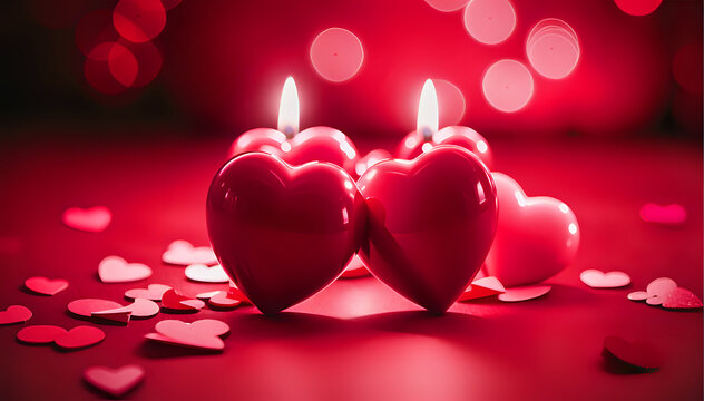 Fototapeta Romantic Valentine's Day Background: Elegant Heart-Shaped Decor, Red Roses, and Love Symbols for Memorable Designs.