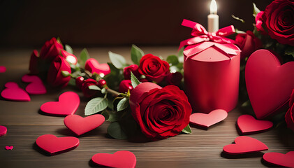 Romantic Valentine's Day Background: Elegant Heart-Shaped Decor, Red Roses, and Love Symbols for Memorable Designs.