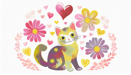 cat and flowers. Generative AI