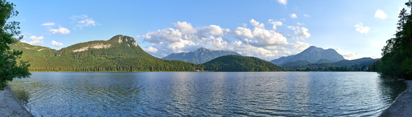 Great view of Mountains above Altaussee lake. Dramatic and picturesque scene. Popular tourist attraction. Location place Austria alps, Altaussee, Europe.                