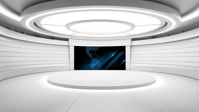 Tv studio. News room. Studio Background. Newsroom bakground. Backdrop for any green screen or chroma key video production. Loop. 3D rendering.
