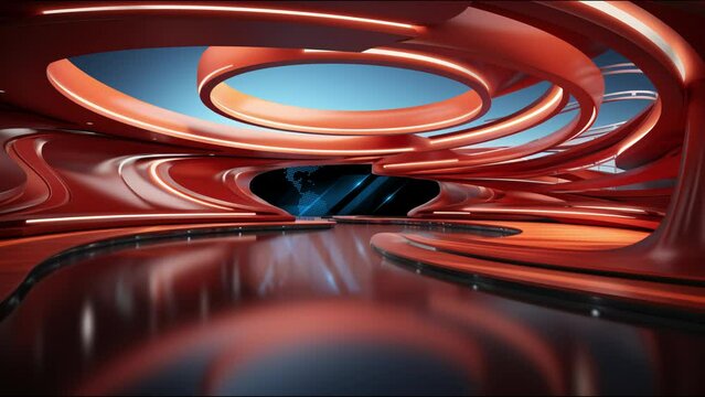 Tv studio. News room. Studio Background. Newsroom bakground. Backdrop for any green screen or chroma key video production. Loop. 3D rendering.
