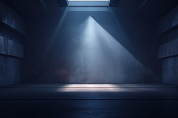 Empty building hangar with the door cracked open with room for text or copy space. Photo realistic 3d interior render - obrazy, fototapety, plakaty