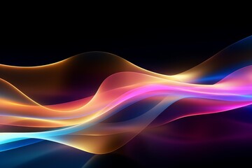 Pink and blue lines on a dark background. Gradient flowing wave lines.