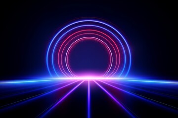Abstract lights circle background. Neon lights, laser rays, glowing lines.