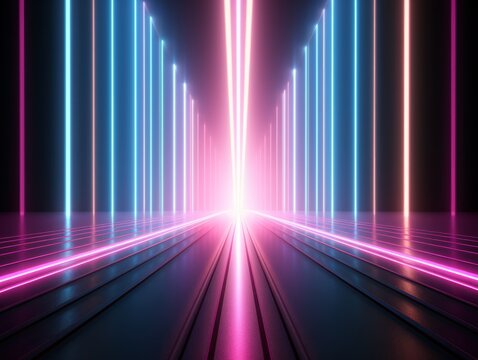 Glowing tunnel with colored light streaks. © Sergio Lucci