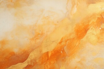 Abstract texture with blend of vibrant orange and gold, resembling watercolor on a marbled background. Generative AI