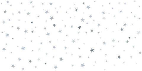 Silver stars vector background, sparkling Christmas confetti falling isolated on white. magic shining flying stars glitter backdrop, sparkle border