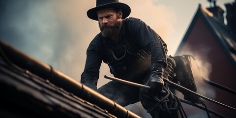 Schornsteinfeger auf dem Dach