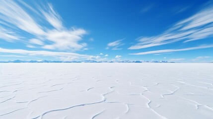A pristine white landscape under a clear blue sky
