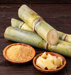 Brown sugar with natural cane stems - Saccharum officinarum