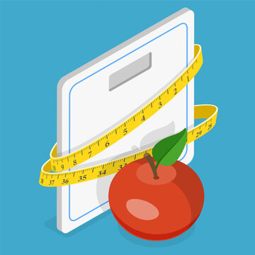 3D Isometric Flat Vector Illustration of Healthy Lifestyles, Weight Loss Program and Diet Plan