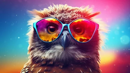 Poster 3d rendering colorful owl isolated on colorful background  © Nabeel