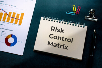 There is notebook with the word Risk Control Matrix. It is as an eye-catching image.