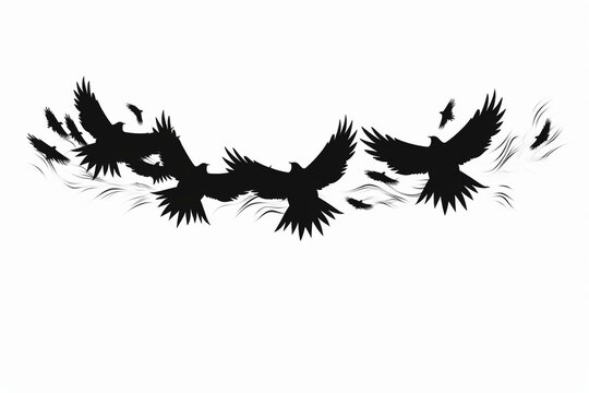 Silhouette of flying birds with a black feather, illustrated on a transparent background as a PNG image. Generative AI