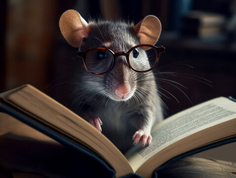 rat, reading a book, Leseratte