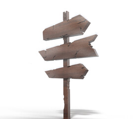 Wooden direction sign board with snow on top, communication sign