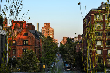 Chelsea Neighborhood Cityscape seen from the High Line Park - Manhattan, New York City