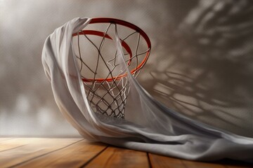 3D rendered basketball hoop with a silver net on different materials and backgrounds. Generative AI