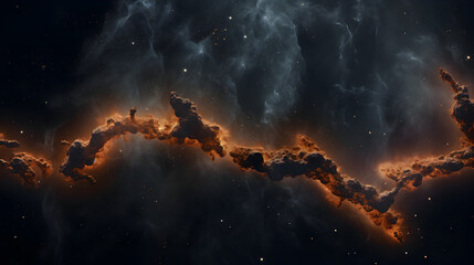 Fototapeta premium Outer space filled with orange and black gas structures