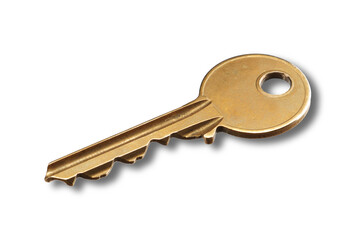 Gold house key with shadow