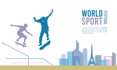 Great editable vector file of new sport category in world sport festival with players silhouette in the front of paris skyline with classy and unique style best for your digital design 