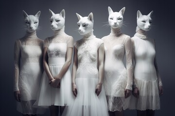 Cats wearing brides dress