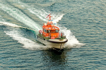 Orange Pilot Boat off Coast of Norway