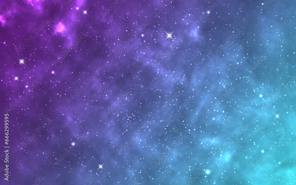 Wall mural nebula background. realistic outer space. blue universe with constellations. stardust poster templat