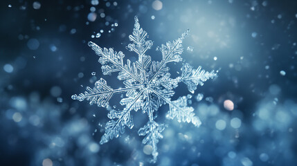 Fototapeta na wymiar Snowy Serenity: Macro Shot of a Beautiful Snowflake - Generative Ai