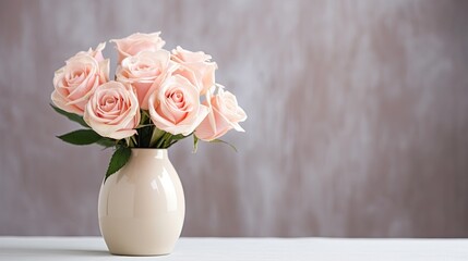 Obraz premium Artificial rose flowers bouquet in vase on a table