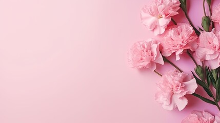Fototapeta na wymiar Beautiful pink carnation flowers bouquet on pink background