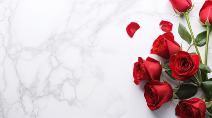 Beautiful red roses on white marble table - Powered by Adobe