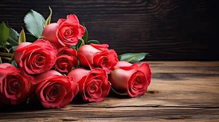 Beautiful rose bouquet on wood background