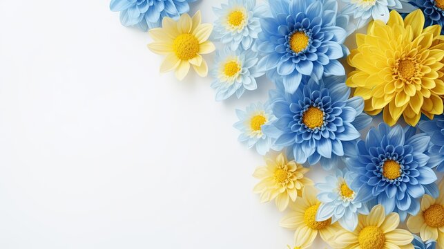Blue and yellow chrysanthemum flowers decoration background