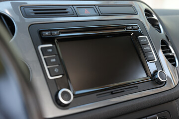 Closeup view of dashboard with vehicle audio in car