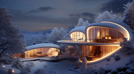 Living in Harmony with Nature: Sustainable Home Design at Winter - AI generated