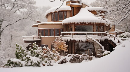 Living in Harmony with Nature: Sustainable Home Design at Winter - AI generated