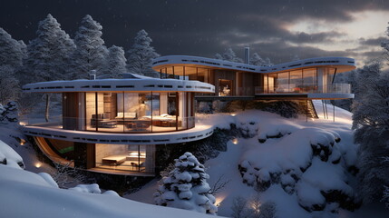 Living in Harmony with Nature: Sustainable Home Design at Winter - AI generated